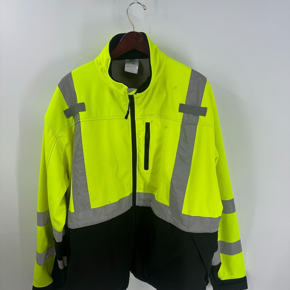 Vtg Uline Workwear Utility‎ Reflective Full Zip Safety Jacket Yellow Black 3XL